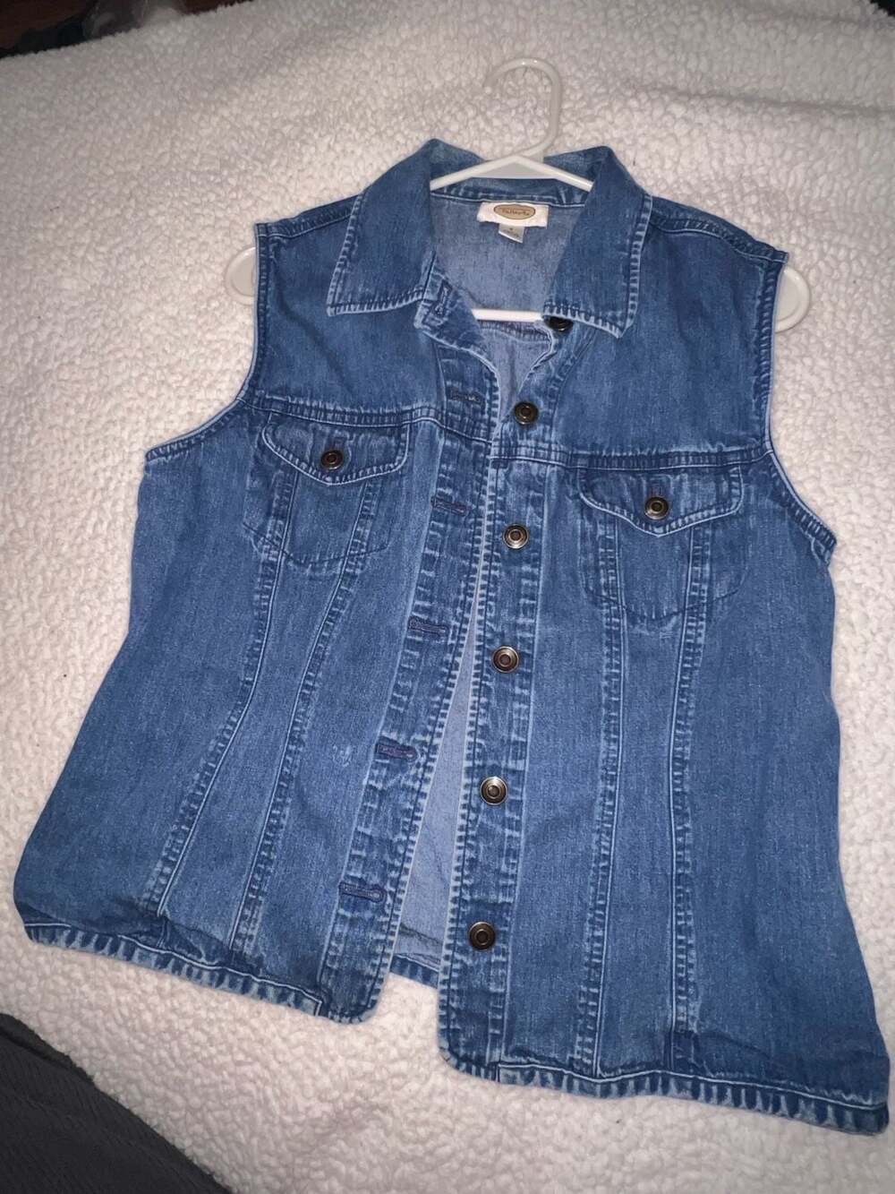Talbots Women's Blue Denim Vest Size S Button Front Jean Vest